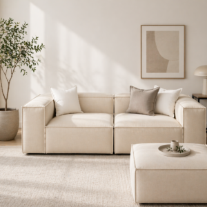 Modular 3-seater couch unit with armrest and ottoman, part of a custom modular sofa in South Africa