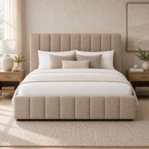 Premium fabric upholstered headboard for single, double, queen and king size beds, handcrafted for stylish bedroom interiors.